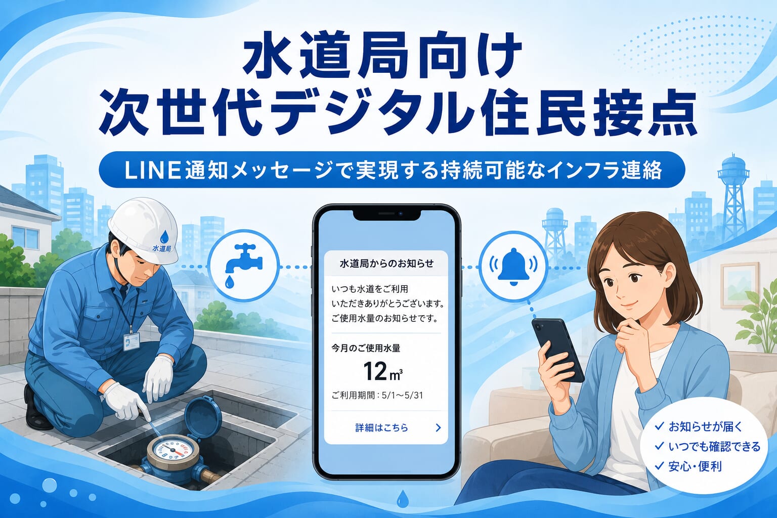 水道局向け次世代デジタル住民接点｜LINE通知メッセージで実現する持続可能なインフラ連絡
